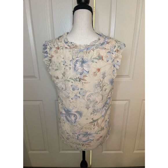 Rose & Olive Women's Floral‎ Sheer Blouse M Tie Neck Sleeveless - Picture 3 of 7
